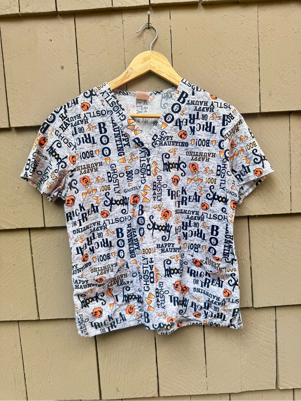 Gray Halloween Scrub Top